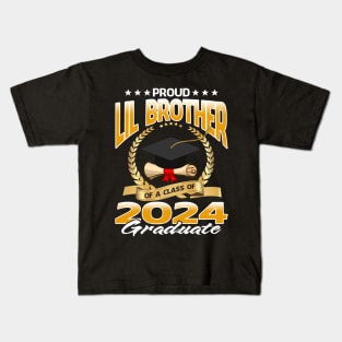 Proud Lil Brother Of A Class Of 2024 Graduate Kids T-Shirt